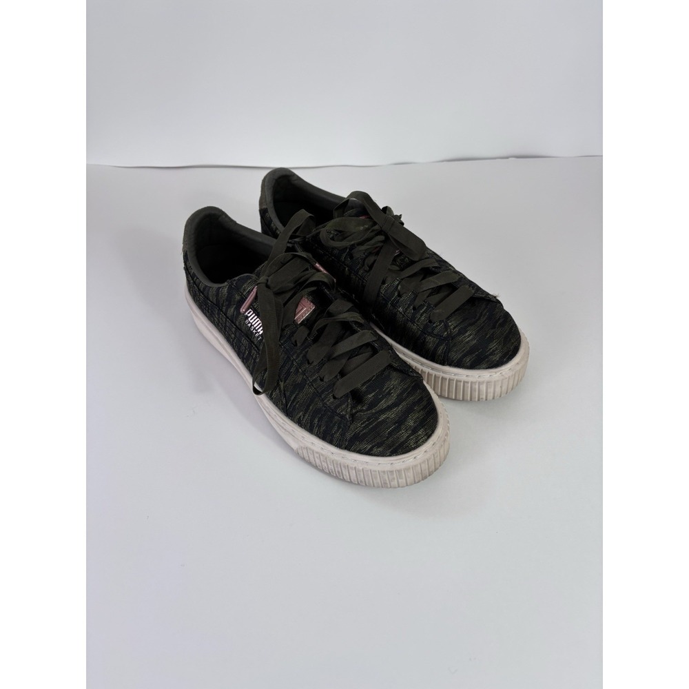 PUMA BASKET 1.5" HI PLATFORM VELVET CASUAL SNEAKER WOMEN SHOES GREEN US SIZE 7